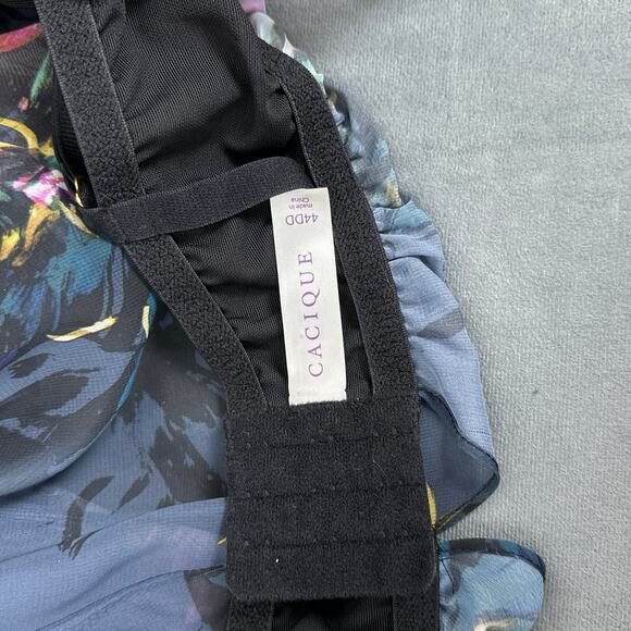 Cacique Size 44DD Babydoll Lingerie Dark Floral Matching Thong Panty Molded Cup - Picture 7 of 10